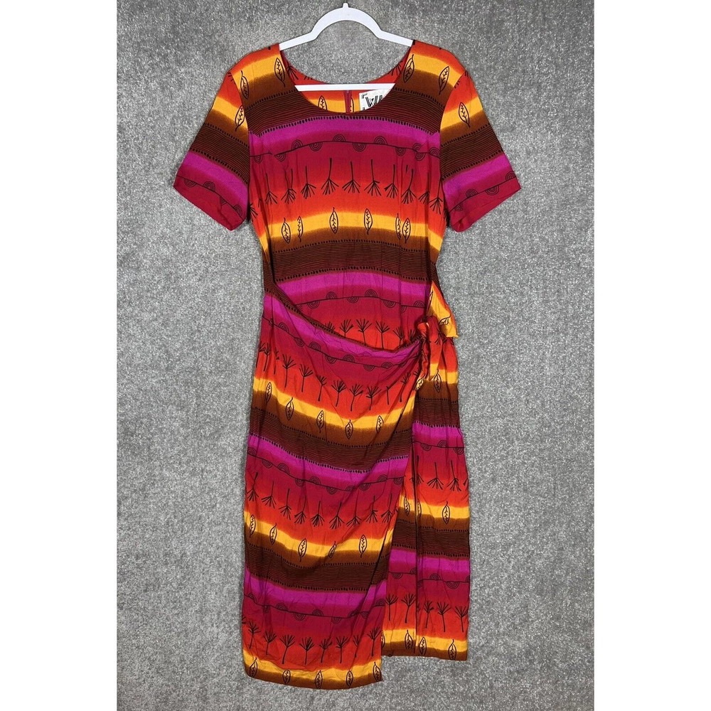 WNY Short Sleeve Scoop Neck Sarong Wrap Style Tribal Maxi Dress Womens Size‎ 10